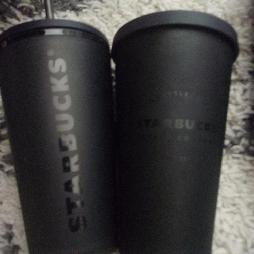 Lot of 2 Starbucks Black 16 oz tumblers